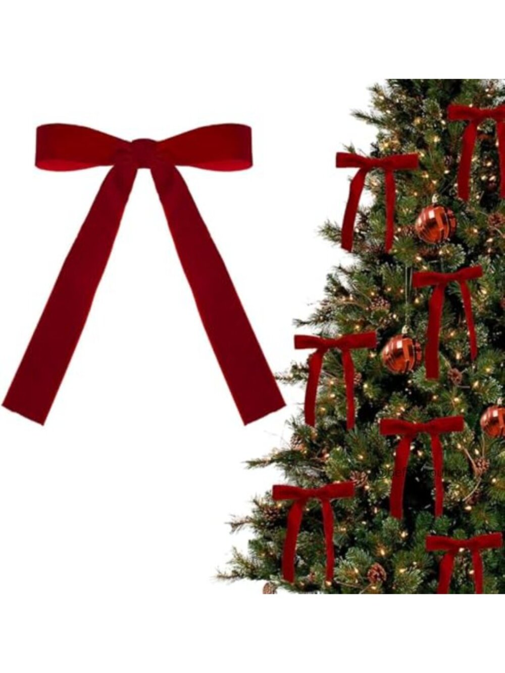 24 Pcs Velvet Christmas Bows Ornaments Ribbon Tree Decor